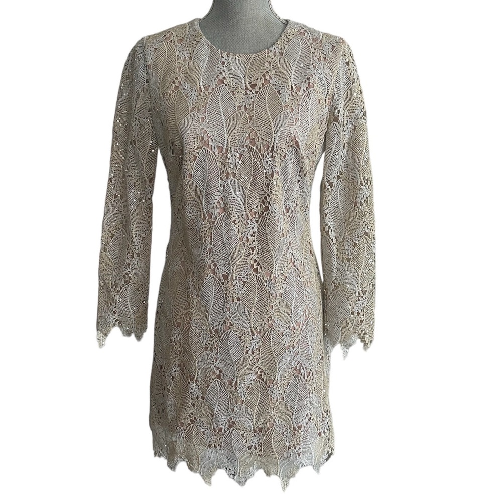 Dress The Population Grace Sequin Embroidered 3/4 Sleeve Dress Size S NEW NWOT